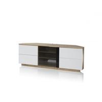 Adele Corner TV Stand In Oak With Glass And White Gloss Doors