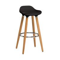 Adoni Bar Stool In Black ABS With Natural Beech Wooden Legs
