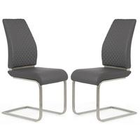 Adene Dining Chair In Grey Faux Leather In A Pair