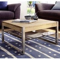 Adelia Coffee Table Square In Solid Oak With Metal Legs