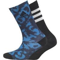 adidas Boys Graphic Two Pack Crew Socks Blue/Collegiate Navy/Black/White