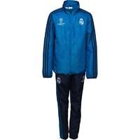 adidas Junior RMCF Real Madrid 3 Stripe Champions League Woven Presentation Tracksuit Bright Blue/Night Indigo/White