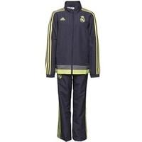 adidas Junior RMCF Real Madrid 3 Stripe Woven Presentation Tracksuit Deep Space/Solar Yellow/Grey