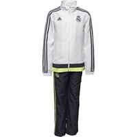 adidas Junior RMCF Real Madrid 3 Stripe Woven Presentation Tracksuit White/Deep Space/Solar Yellow