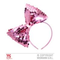 Adult\'s Pink Sequinned Bow Headband
