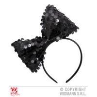 Adult\'s Black Sequinned Bow Headband