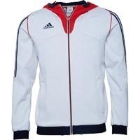 adidas Mens 3 Stripe Full Zip Hooded Top White/Navy/Red