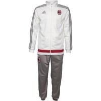 adidas Mens ACM AC Milan 3 Stripe Poly Presentation Tracksuit White/Charcoal Heather/Victory Red