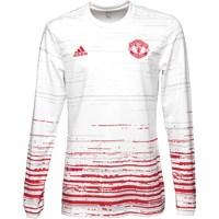 adidas Mens MUFC Manchester United Pre Match Long Sleeve Home Jersey White/Clear Grey/Real Red