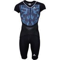 adidas Mens Adizero Powerweb Short Sleeve Sprint Running Suit Black/Blue