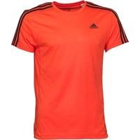 adidas Mens Essentials 3 Stripe ClimaLite T-Shirt Semi Solar Red/Black