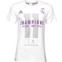 adidas Mens RMCF Real Madrid Champions League Winner T-Shirt White