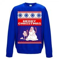 Adventure Time Unisex Medium Merry Christmas Jumper - Blue