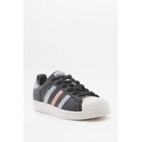 adidas Originals Superstar Black With Blue And Pink Stripes Trainers, BLACK