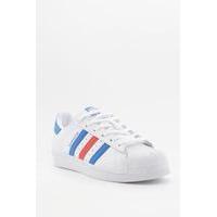 adidas Superstar White Red and Blue Striped Trainers, WHITE