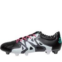 adidas Mens X 15.2 FG AG Leather Football Boots Core Black/Shock Pink/Shock Mint