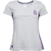 adidas Womens RMCF Real Madrid 3 Stripe T-Shirt Crystal White/Ray Purple/Black