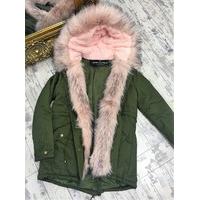 Adele faux fur hooded coat BABY PINK