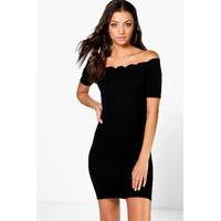 Adria Scallop Off The Shoulder Textured Dress - black