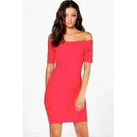 Adria Scallop Off The Shoulder Textured Dress - red