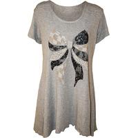 Adria Bow Sequin Hanky Hem Top - Grey