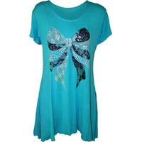 Adria Bow Sequin Hanky Hem Top - Turquoise