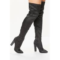 Adriana Black Satin Pointed Over The Knee Boots