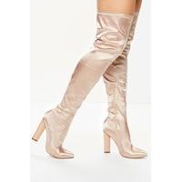 Adriana Champagne Satin Pointed Over The Knee Boots