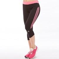 adidas Womens Response 3 Stripe ClimaLite 3/4 Running Capri Leggings Black/Solar Pink