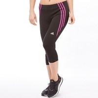 adidas Womens Ozweego 3 Stripe ClimaLite 3/4 Running Capri Leggings Black/Flash Pink