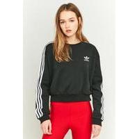 adidas Originals 3 Stripe Cropped Black Sweatshirt, BLACK