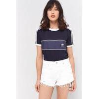 adidas originals 3 stripe paneled navy t shirt navy