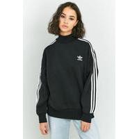 adidas Originals 3-Stripe Black Turtleneck Sweatshirt, BLACK