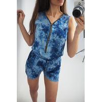 Adabelle blue tie dye print zip up playsuit