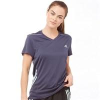 adidas Womens Ozweego 3 Stripe ClimaLite Running Top Mid Grey/Frozen Green