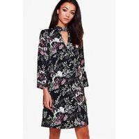 Aenea Dark Floral Wrap Dress - black