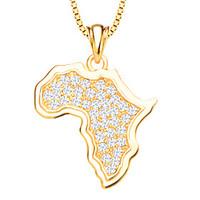 Africa Map Crystal Pendant Jewelry 18K Gold Plated White Simulated Diamond Pendants for Women/Men P30135