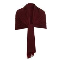 Aftershock London Pasha Beaded Tassel Silk Pashmina Wool Shawl in Burgundy