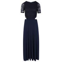 aftershock london agatha lace cut out maxi dress in navy