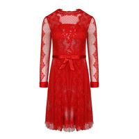 Aftershock London Adalia Sheer Lace Skater Dress in Red