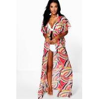 african tribal print maxi kimono red