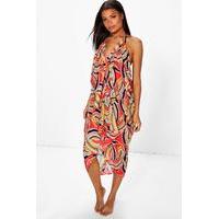 African Tribal Print Draped Hanky Hem Dress - red