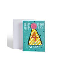 Age 4 Party Hat Birthday Card