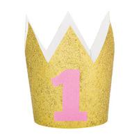 Age 1 Pink Glitter Mini Crown Hat