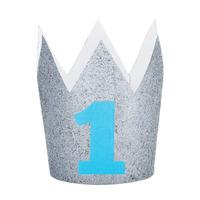 Age 1 Blue Glitter Mini Crown Hat