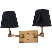 aged brass double wall lamp wentworth with black shade