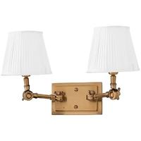 Aged Brass Double Wall Lamp Wentworth with White Shade