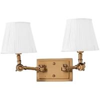 aged brass double wall lamp wentworth with white shade