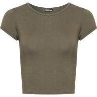 Agatha Basic Cap Sleeve Crop Top - Khaki