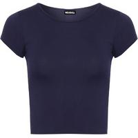 agatha basic cap sleeve crop top navy blue